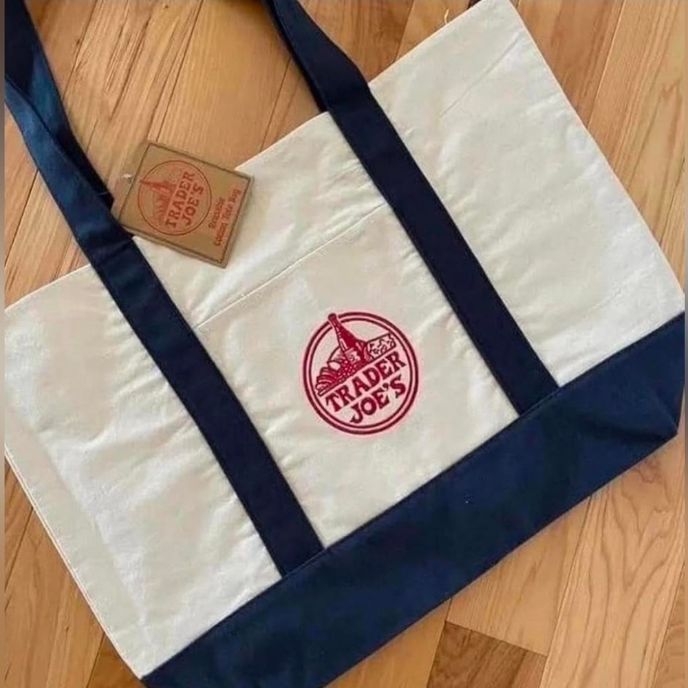 Trader Joe's Navy Blue Large Canvas Tote Bag